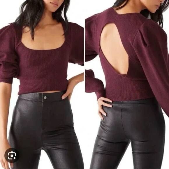 Free People Saffron Open Back Sweater Pomegranate Wine Maroon - Picture 1 of 5
